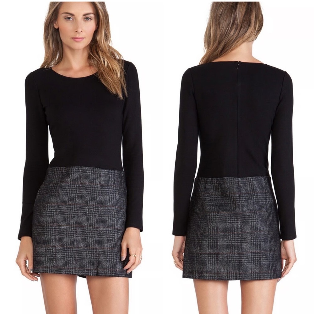 Theory Long Sleeve Knit Top/Wool plaid Skirt Dress Size 2 office career neutral